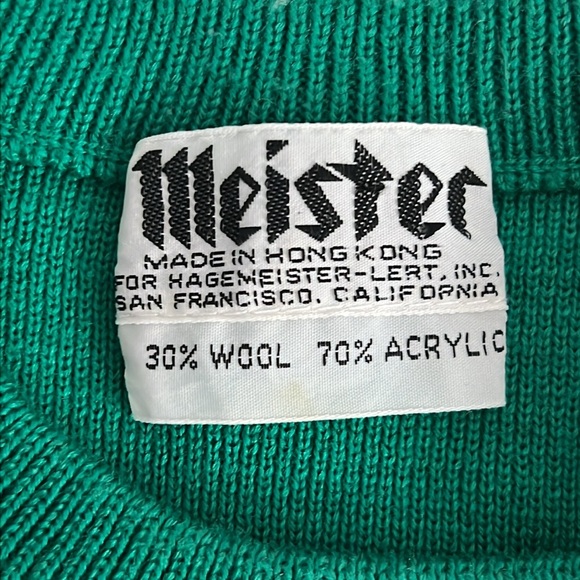 Vintage Unisex Meister Kelly Green Racing Stripe Ski Sweater Crewneck Pullover - Picture 6 of 8